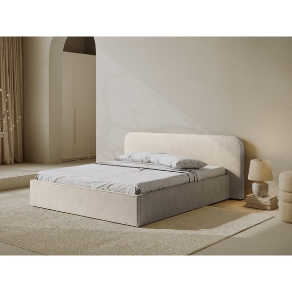 Letto matrimoniale imbottito beige con contenitore e rete inclusi 160x200 cm Elizabeth – Micadoni -image-1