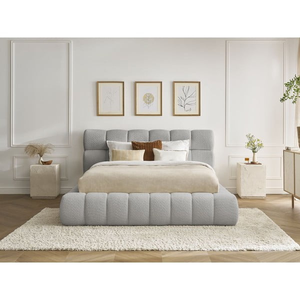 Letto matrimoniale imbottito grigio chiaro contenitore e rete inclusi 180x200 cm Mont Blanc - Bobochic Paris-image-1