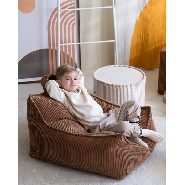 Pouf per bambini color crema con rivestimento in velluto a coste – Wigiwama-image-2