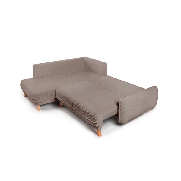 Divano angolare grigio tortora allungabile/con contenitore (con penisola a destra/a L) con rivestimento in velluto a coste Tori – Bonami Selection-image-3