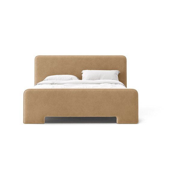 Letto matrimoniale imbottito marrone chiaro con rete inclusa 160x200 cm Eda – Micadoni -image-2