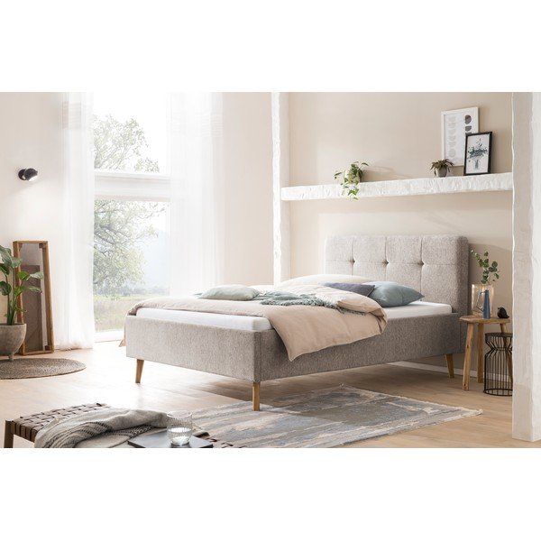 Letto matrimoniale imbottito grigio/marrone rete non inclusa 140x200 cm Smart – Meise Möbel-image-1