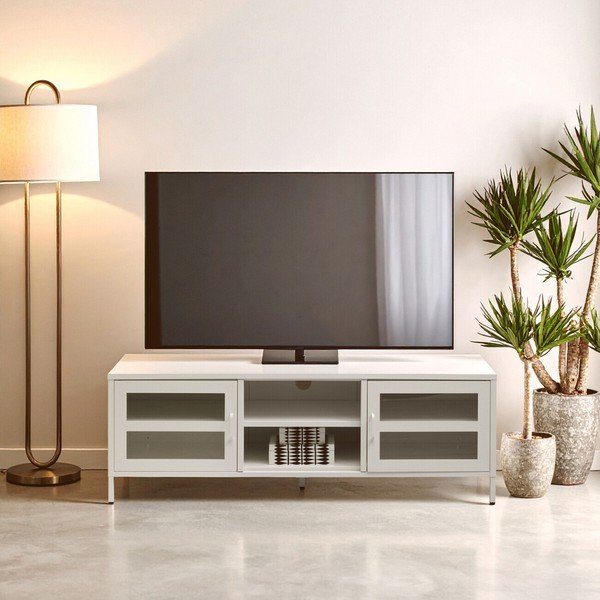 Mobile TV bianco in acciaio 150x50x45 cm Acier – Premier Housewares-image-1