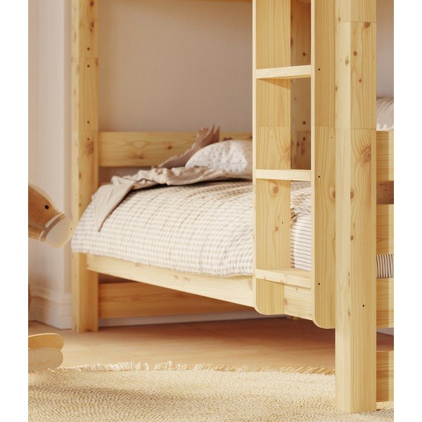 Letto da bambini a castello di colore naturale in pino massiccio 90x200 cm Jan – Olivia Living-image-1