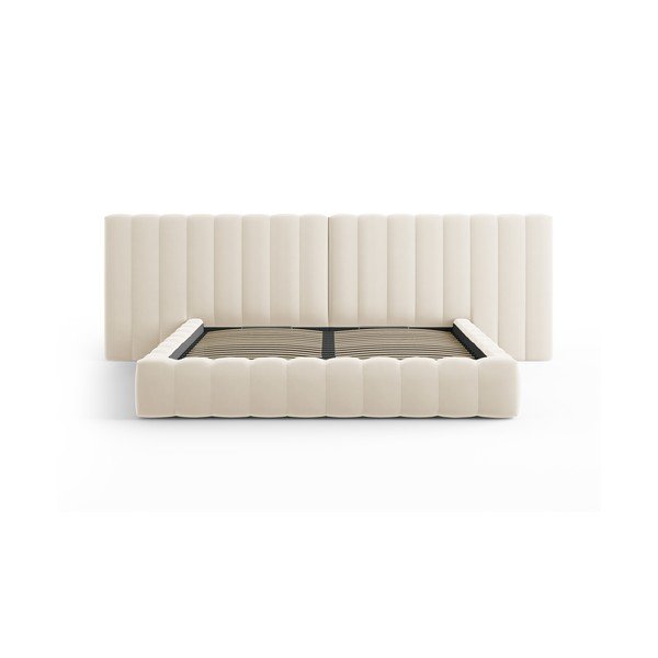 Letto matrimoniale imbottito beige con contenitore e griglia 200x200 cm Gina - Milo Casa-image-1