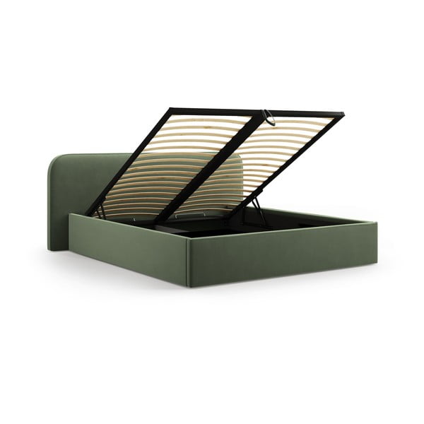 Letto matrimoniale imbottito verde con contenitore e rete inclusi 160x200 cm Elizabeth – Micadoni -image-2