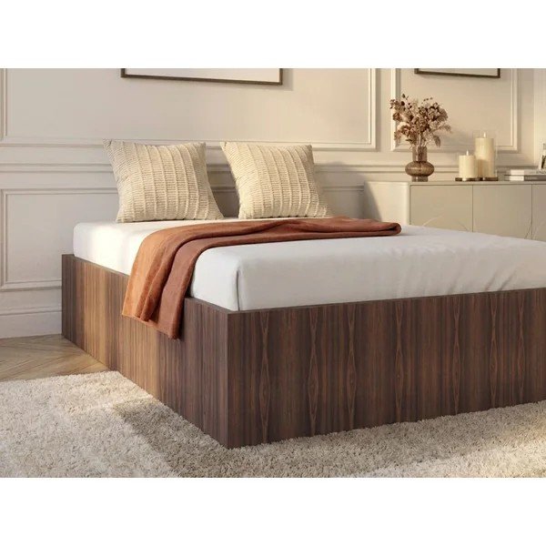 Letto singolo colore naturale scuro in truciolato con contenitore/senza testiera con rete inclusa 90x190 cm Nira – Bobochic Paris-image-2
