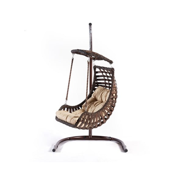 Sedia da giardino sospesa in rattan marrone Alacati - Floriane Garden-image-1