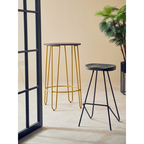 Sedia da bar nera/di colore naturale in olmo massiccio (altezza della seduta 78 cm) District – Premier Housewares-image-1