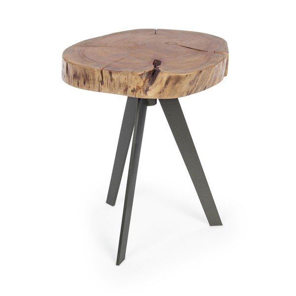 Tavolino da salotto nero/di colore naturale con piano in acacia ø 35 cm Aron – Bizzotto-image-2