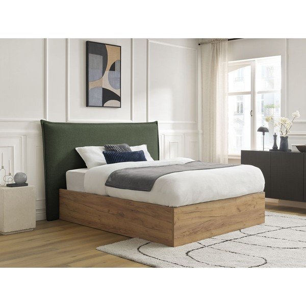 Letto matrimoniale imbottito/in truciolato verde imbottito con contenitore con rete inclusa 180x200 cm Charlie – Bobochic Paris-image-2