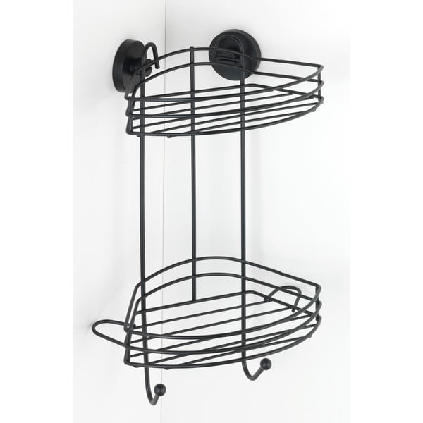 Mensola angolare nera a due livelli per il bagno Vacuum-Loc® Pavia, altezza 43 cm Bari - Wenko