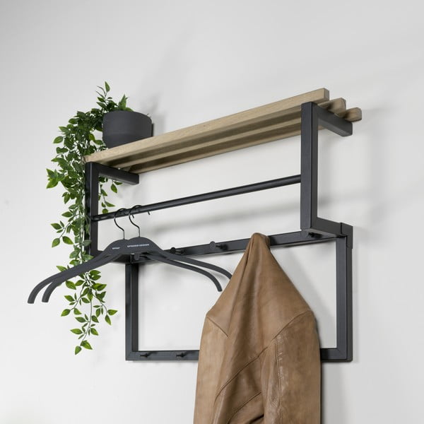 Attaccapanni da parete nero/di colore naturale in metallo con scaffale 71 cm Rizzoli – Spinder Design-image-1