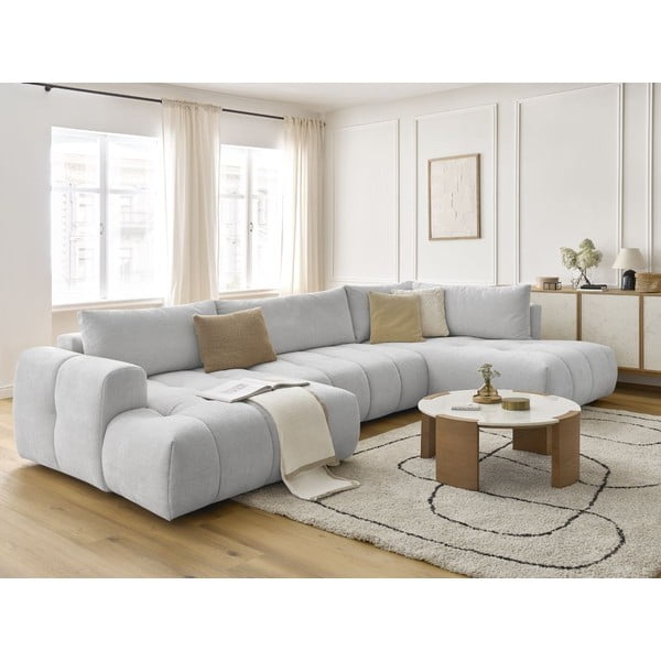 Divano angolare grigio chiaro allungabile e con contenitore (penisola a destra/a U) Fuji – Bobochic Paris-image-1