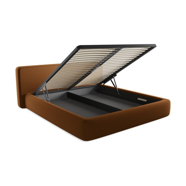 Letto matrimoniale imbottito in terracotta con contenitore a griglia 180x200 cm Kiana - Makamii-image-3