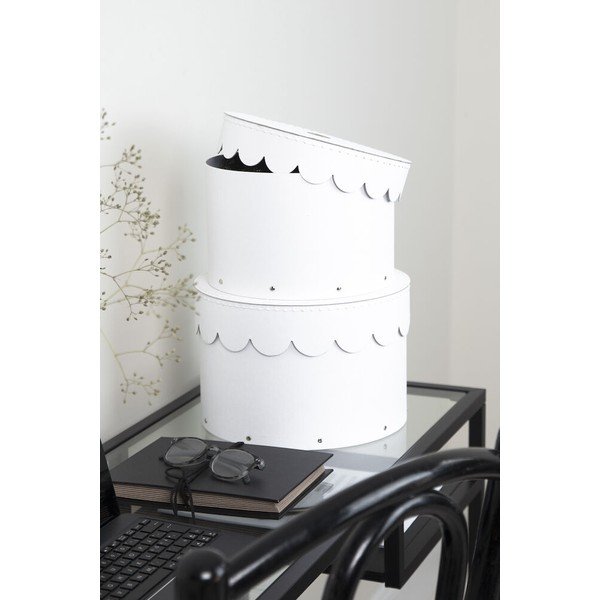 Scatole in set con coperchio bianche in cartone 2 pz ø 26x17,5 cm Wilma Paper Laminate – Bigso-image-2