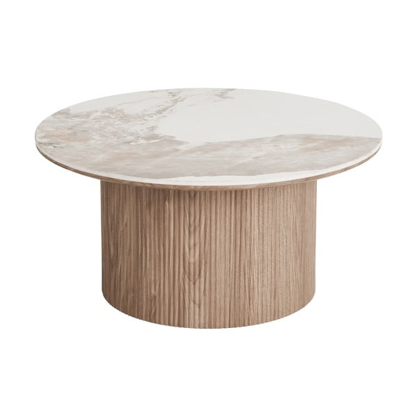 Tavolino da salotto rotondo beige/di colore naturale con piano effetto marmo ø 80 cm Athens – House Nordic