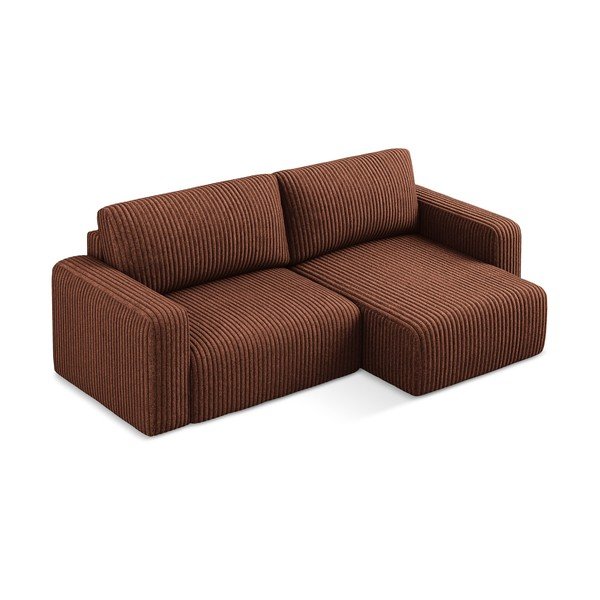 Divano angolare color terracotta allungabile/con contenitore (con penisola a destra/con chaise lounge) con rivestimento in velluto a coste Kona – Makamii-image-3