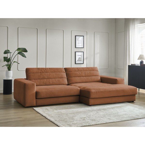 Divano angolare arancione (con penisola a destra/con chaise lounge) con rivestimento in velluto Sierra – Bobochic Paris-image-1