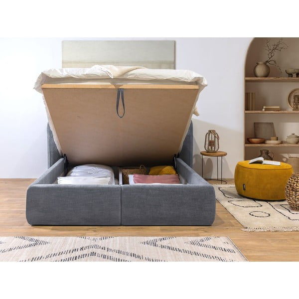 Letto matrimoniale imbottito grigio chiaro con vano contenitore con griglia 160x200 cm Louise - Bobochic Paris-image-4