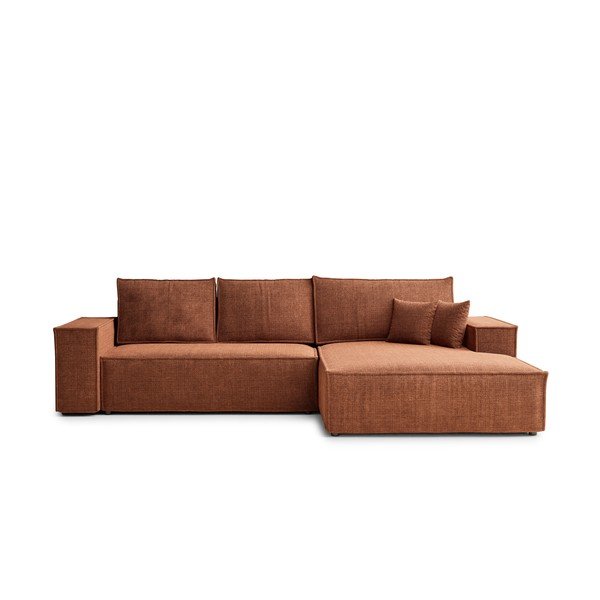 Divano angolare color rame allungabile/con contenitore (con penisola a destra/con chaise lounge) con rivestimento in ciniglia Maze – Maison de Rêve