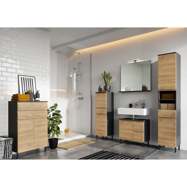 Mobile bagno alto grigio scuro in rovere decorato 34x190 cm Salinas - Germania-image-3