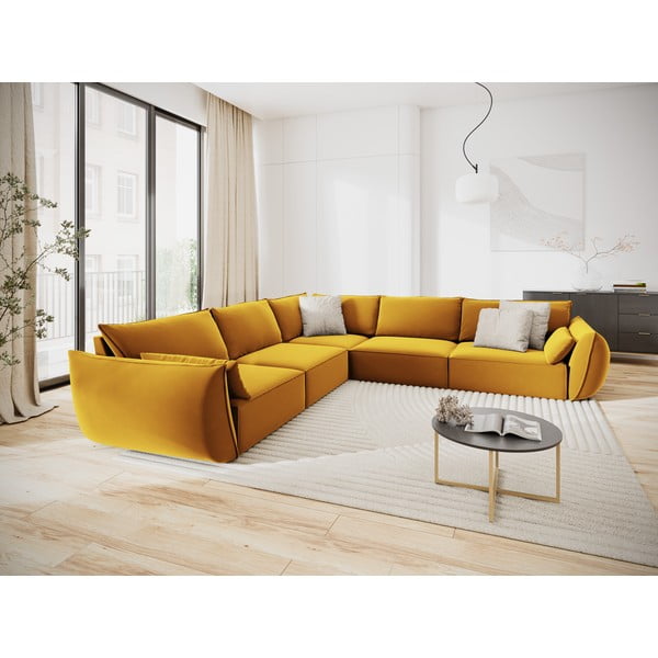 Divano angolare color senape con rivestimento in velluto Vanda – Mazzini Sofas-image-1