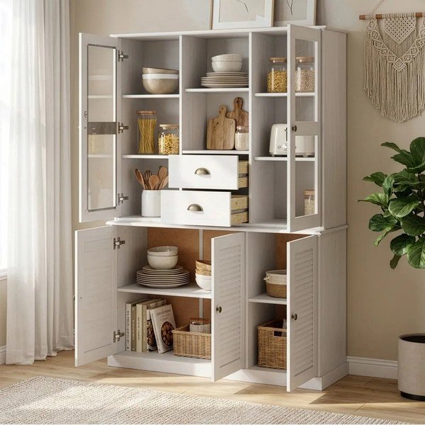 Credenza bianca in pino massiccio 127x180x38 cm Edith – Støraa-image-4