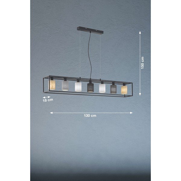 Lampadario grigio-nero con paralume in tessuto Isko - Fischer & Honsel-image-2
