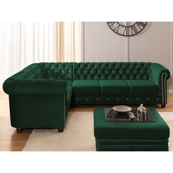 Divano angolare verde allungabile (con penisola a sinistra/a L) con rivestimento in velluto York Blik – Ropez-image-4