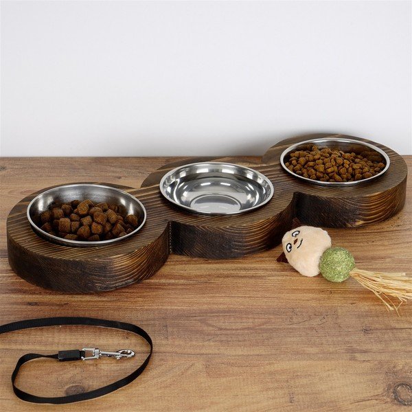 Ciotola tripla per cani con base in legno massiccio di abete rosso - Petpetite-image-3