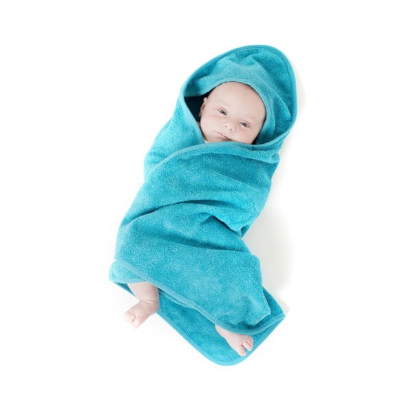 Asciugamano bambino in cotone blu con cappuccio 75x75 cm - Tiseco Home Studio-image-1