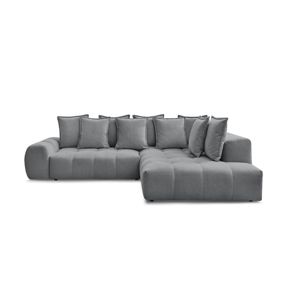 Divano angolare grigio scuro allungabile e con contenitore (penisola a destra/a L) con rivestimento in ciniglia Everest – Bobochic Paris