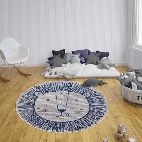 Tappeto blu per bambini Lion, ø 120 cm - Ragami-image-1
