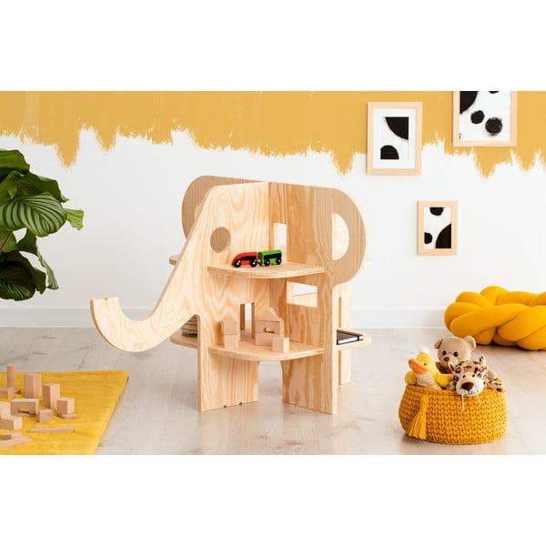 Libreria per bambini in pino decorato in colore naturale 90x60 cm Elephant - Adeko-image-1
