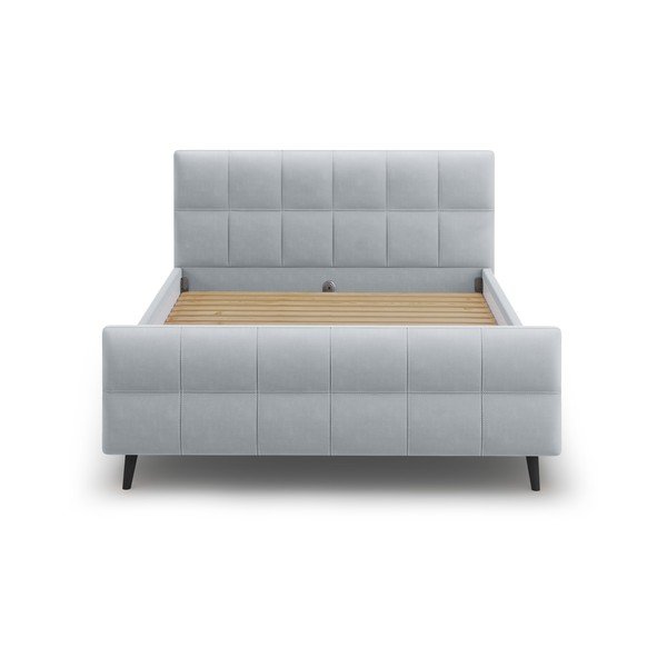 Letto matrimoniale imbottito grigio chiaro con griglia 160x200 cm Gigi - Micadoni Home-image-1
