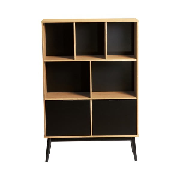Libreria marrone con ante in legno di pino nero, altezza 141,5 cm Estela - Marckeric