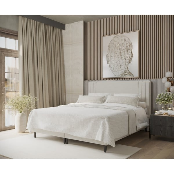 Letto matrimoniale imbottito beige con contenitore 160x200 cm Musca - Maison de Rêve-image-1