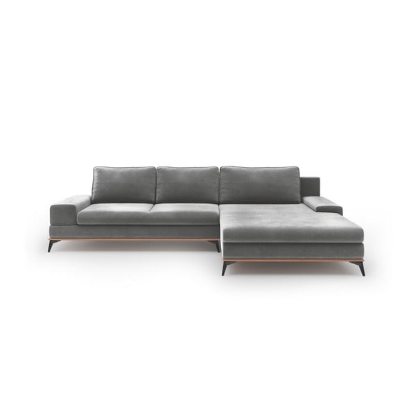 Divano letto angolare grigio con rivestimento in velluto, angolo destro Astre - Windsor & Co Sofas