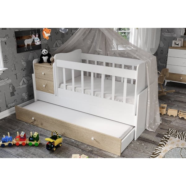 Culla in colore bianco e naturale con spazio di archiviazione 60x120 cm Sansa - Kalune Design-image-1