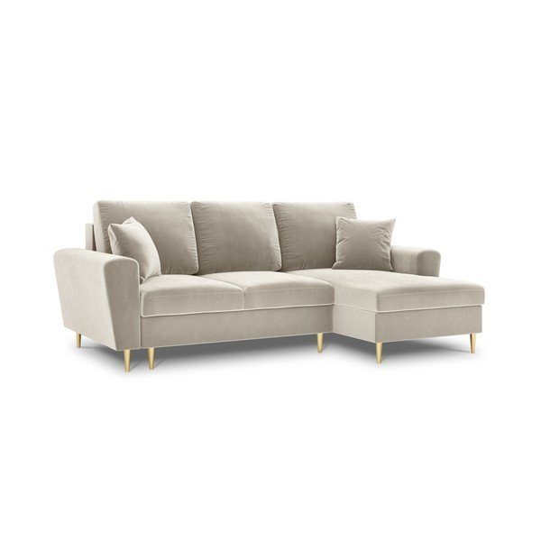 Divano angolare beige allungabile e con contenitore (con penisola a destra/con chaise lounge) con rivestimento in velluto Kyoto – Cosmopolitan Design-image-4
