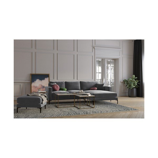 Poggiapiedi in velluto grigio Harmony - Kooko Home-image-3