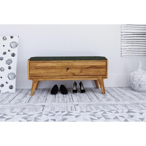 Panca portaoggetti in rovere con seduta verde Retro - The Beds-image-3