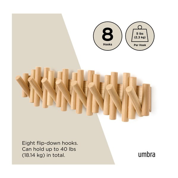 Attaccapanni da parete di colore naturale in pino massiccio 61 cm Picket – Umbra-image-4