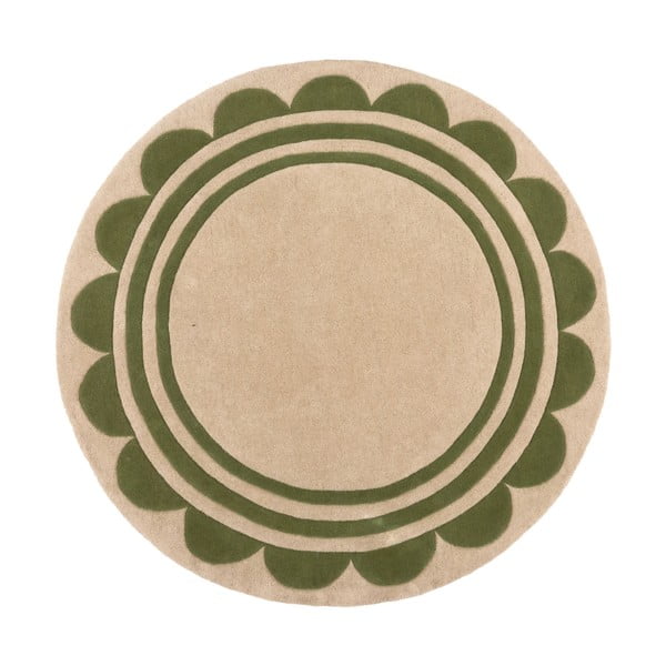 Tappeto rotondo in lana tessuto a mano di colore verde-naturale ø 120 cm Lois Scallop - Flair Rugs