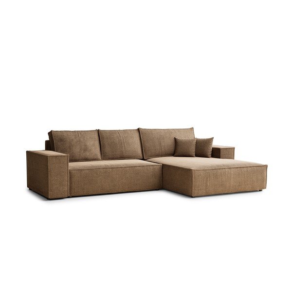 Divano angolare marrone chiaro allungabile/con contenitore (con penisola a destra/con chaise lounge) con rivestimento in ciniglia Maze – Maison de Rêve-image-2