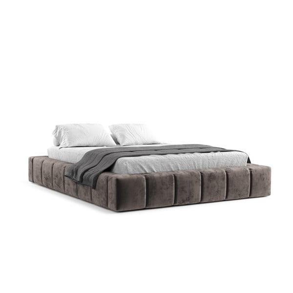 Letto matrimoniale marrone imbottito con spazio contenitivo con griglia inclusa 160x200 cm Aruba L – Maison de Rêve