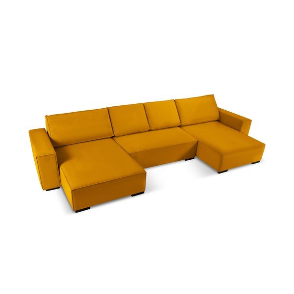 Divano letto a U in velluto a coste giallo Azalea - Mazzini Sofas-image-4