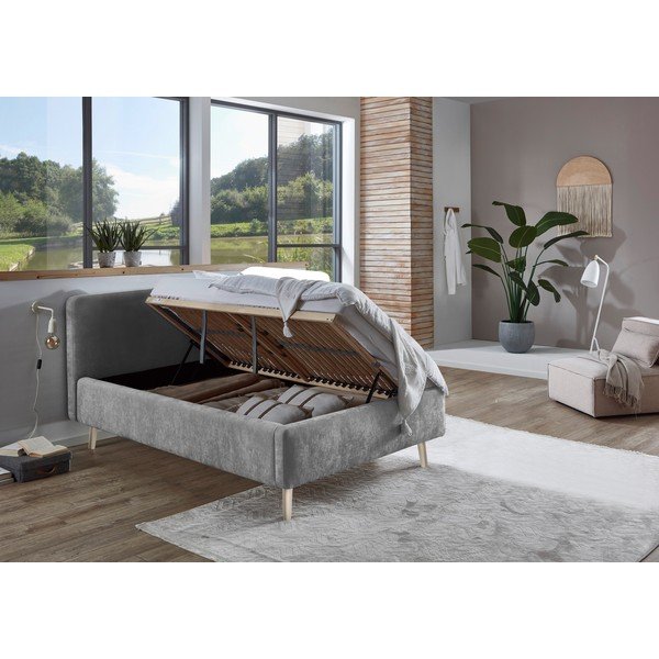 Letto matrimoniale imbottito grigio con rete inclusa 120x200 cm Mattis – Meise Möbel-image-1