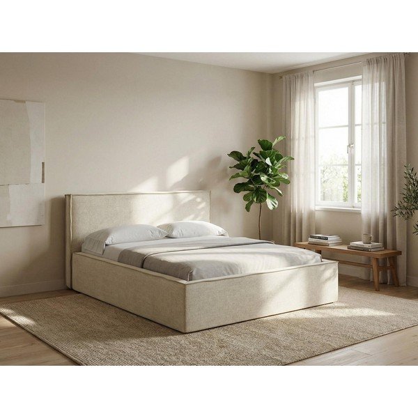 Letto matrimoniale imbottito grigio scuro con contenitore con griglia 140x200 cm Anani - Makamii-image-1